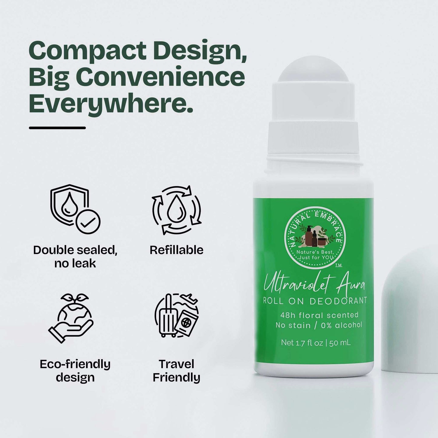 Organic natural roll-on deodorant Ultraviolet Aura for women with brightening effect, aluminum-free, and dermatologist approved