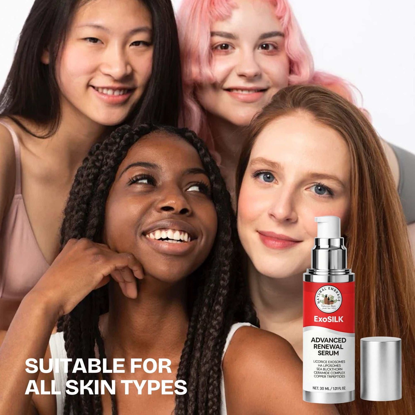 Exosilk Advanced Renewal Serum bottle with copper peptide and ceramide complex for skin renewal and hydration