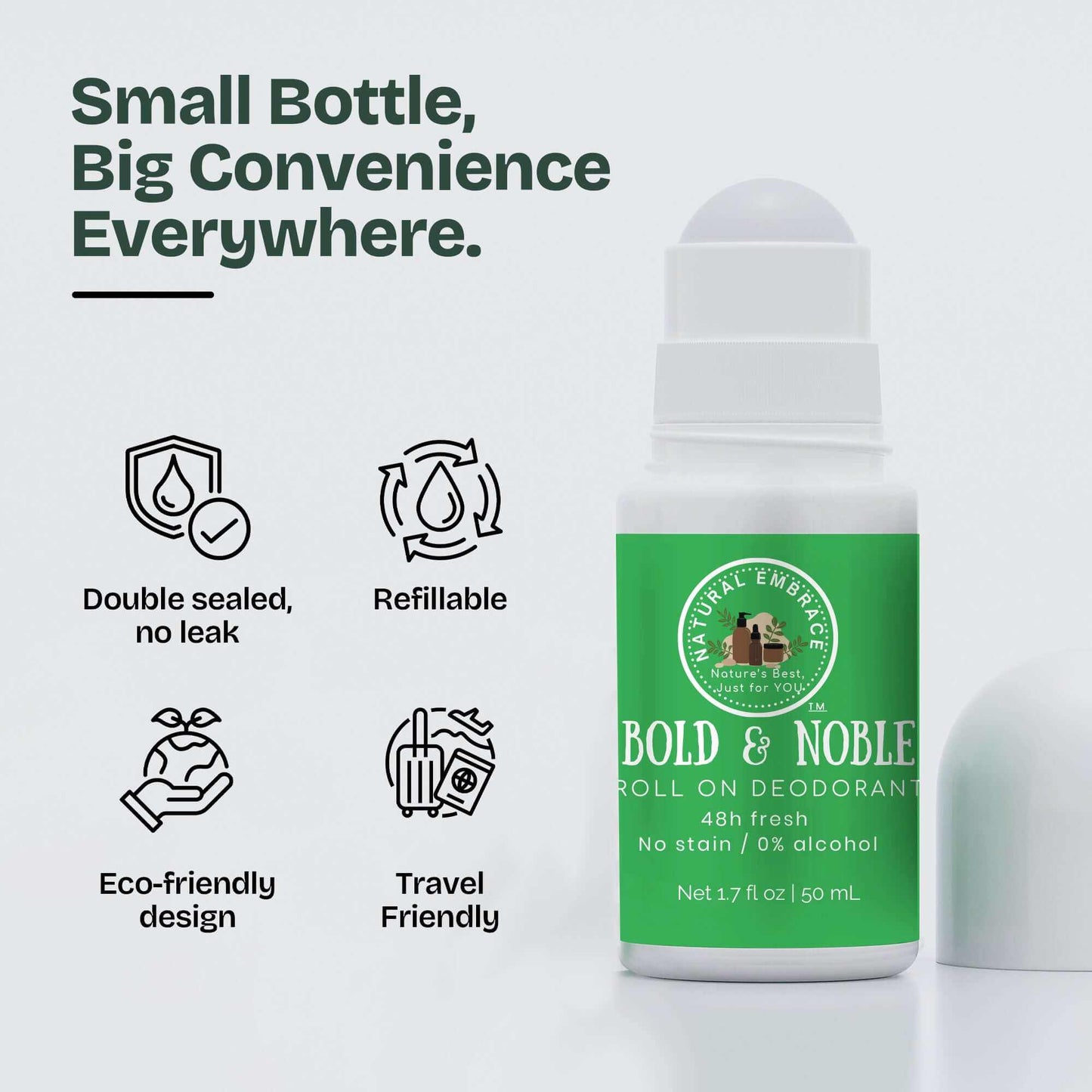 Organic Natural Roll-On Deodorant Bold & Noble for men with aluminum-free, no-stain formula and long-lasting freshness